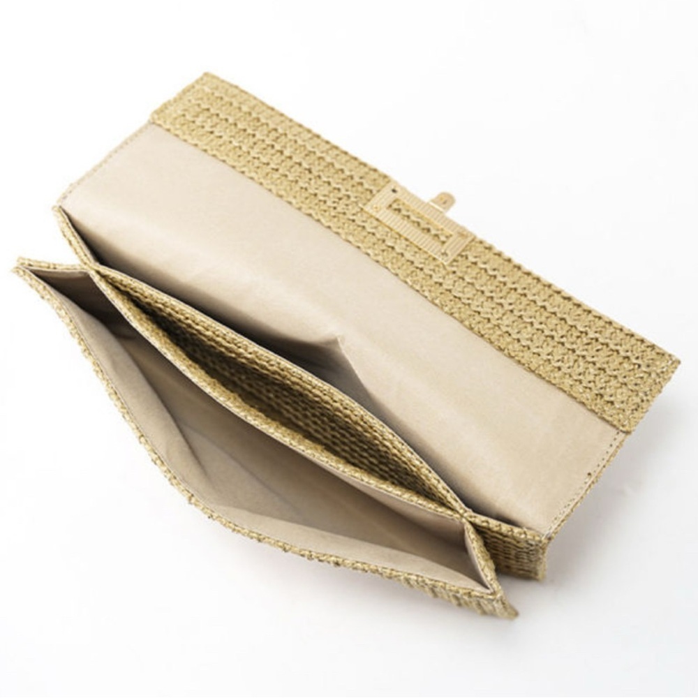 Bohemian Straw Weave Gold Hardware Clutch Purse - Picture 3 of 8